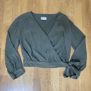 Frank & Oak Green Crop Wrap Blouse with Tie Size Small